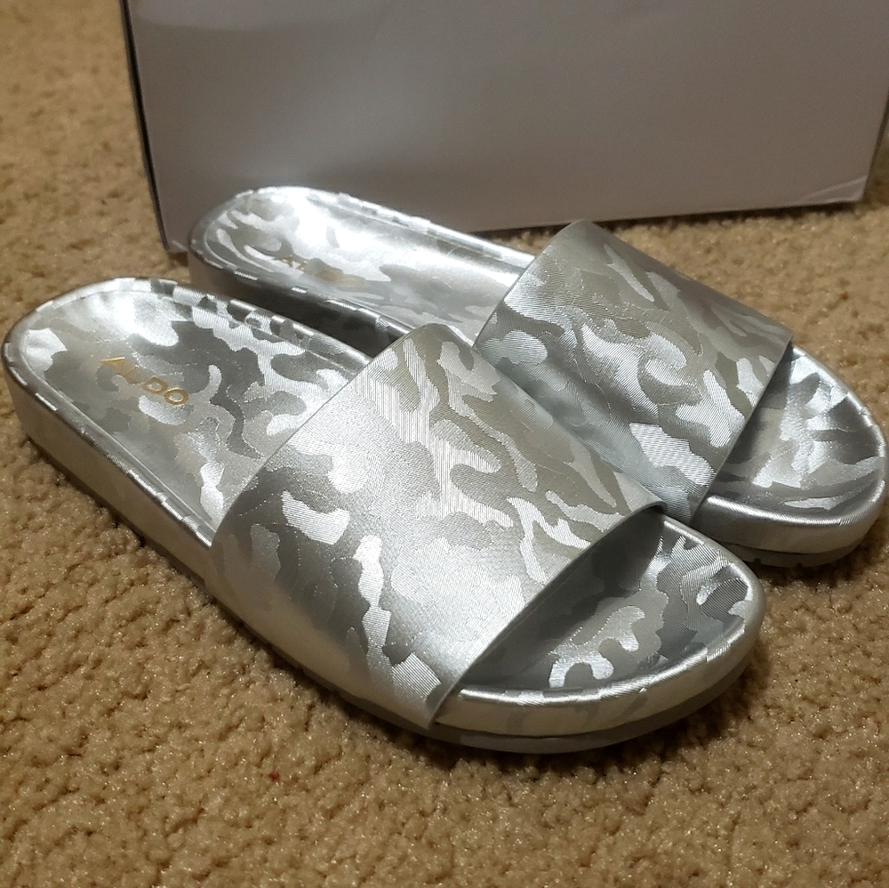 Aldo Mirelacia Metallic Silver Camo Sandal S…